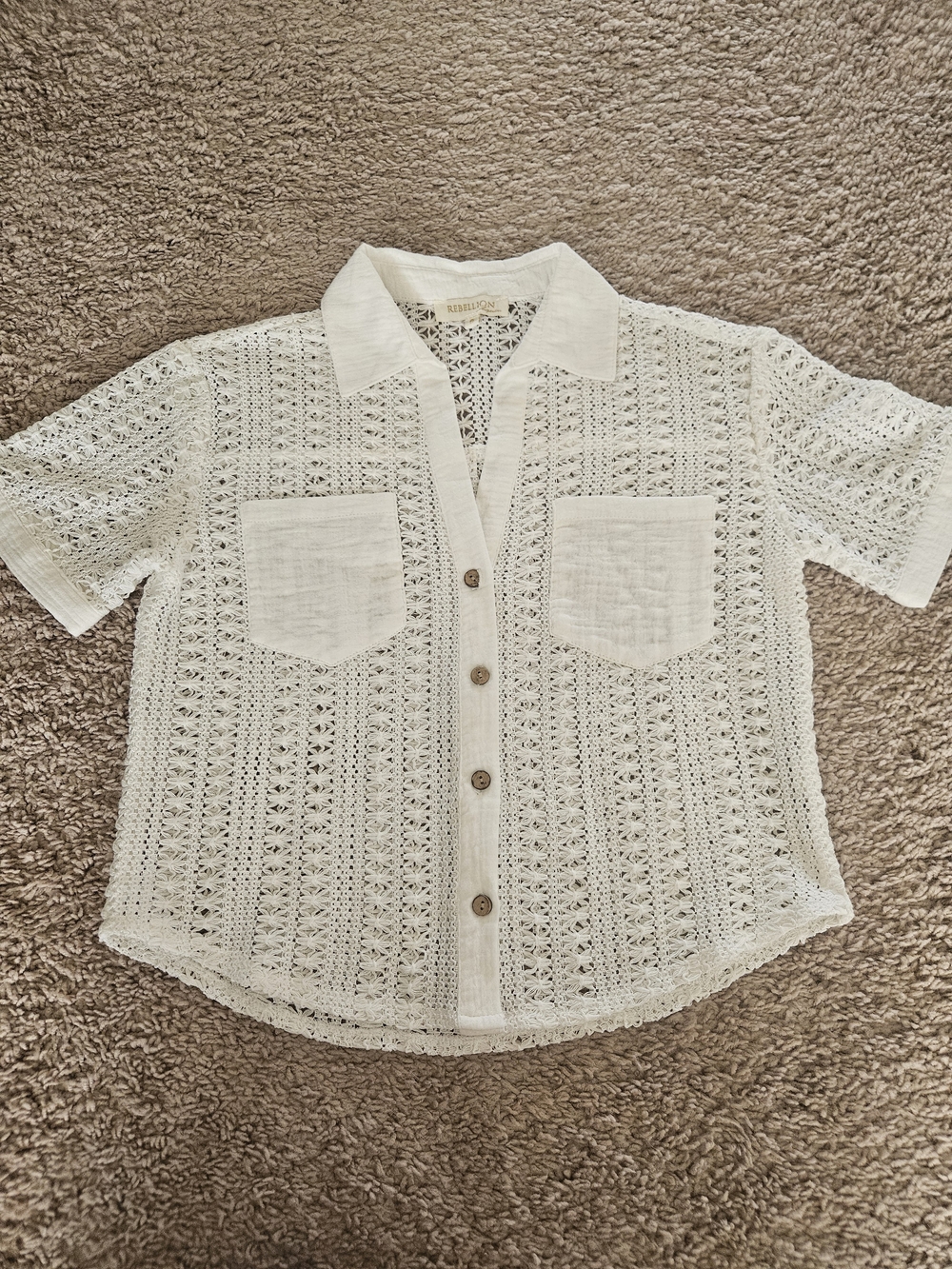 Rebecca Minkoff Crochet Button Down Shirt in White